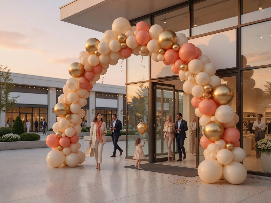 Grand opening balloon arch at a new store