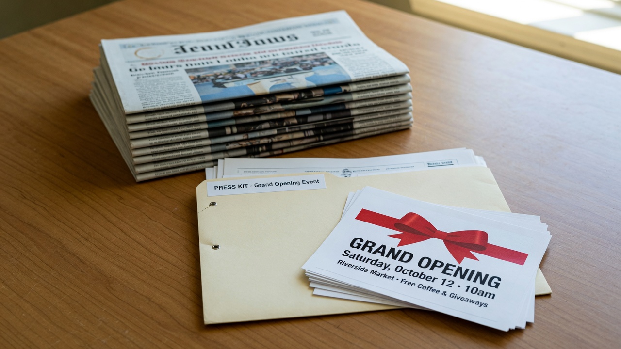 Press kit, newspapers, and event flyers